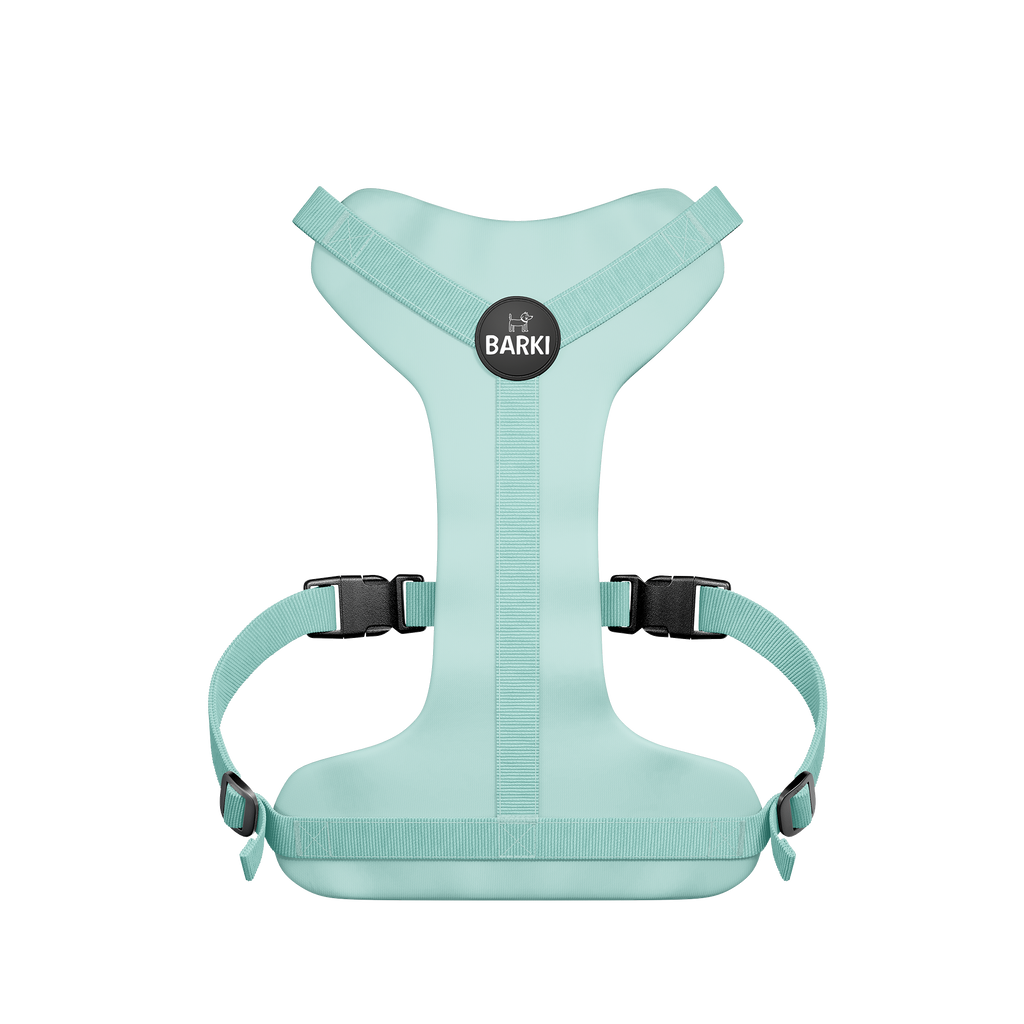 Barki harness in aqua – coloured side with BARKI logo
